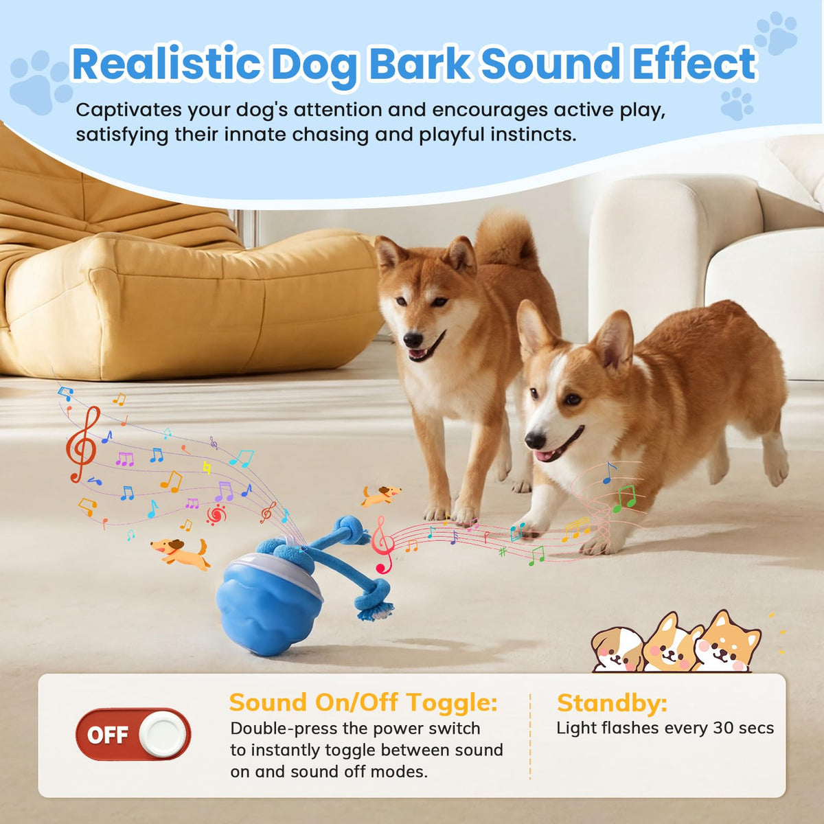 Motion-Activated Interactive Dog Ball With Three Modes