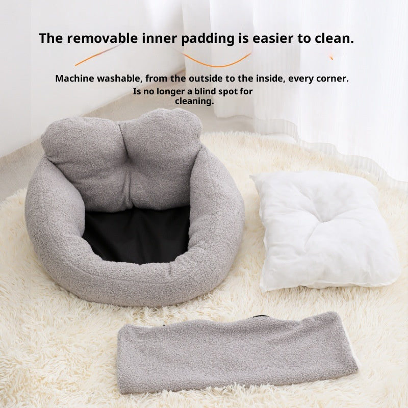 Winter Dog Teddy Fleece Heart-Shaped Bed Removable And Washable