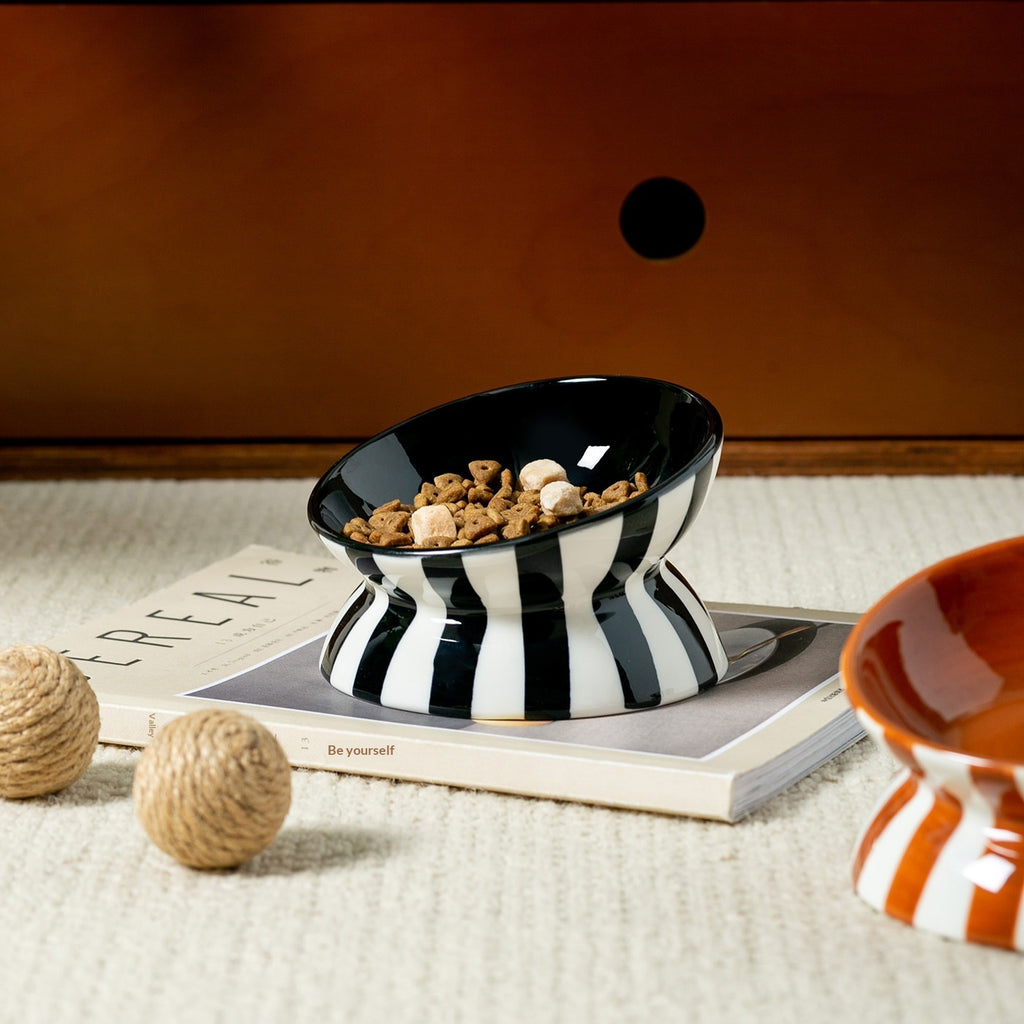 Minimalist Color-Block Striped Elevated Pet Bowl