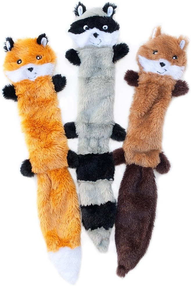Peltz - Fox Raccoon Squirrel No Stuffing Squeaky Dog Toys, Unstuffed Chew Toy For Small & Medium Breeds Soft Plush Toys Flat No Stuffing Pup