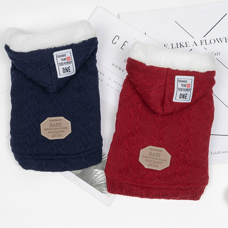 Autumn And Winter Thick Warm Hooded Sweater Pet Clothing