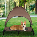 Elevated Portable Dog Cot Pet Bed With Uv Protection Canopy Shade, 36 Inch, Coffee