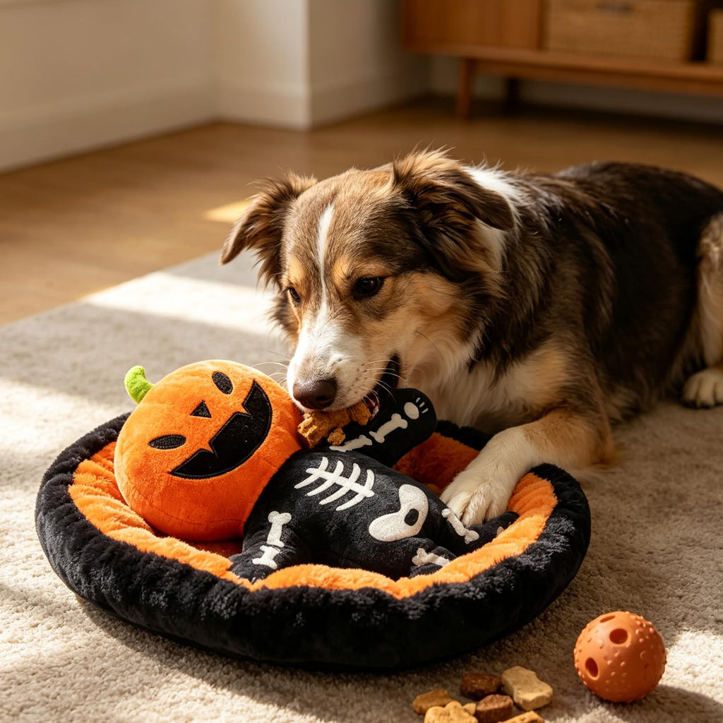 Halloween Pumpkin Skeleton Plush Dog Toy