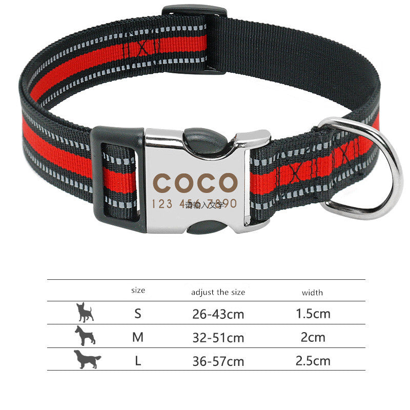 Custom Reflective Pet Leash Tag Collar Nylon Engraved Name For Small Medium Large Dog