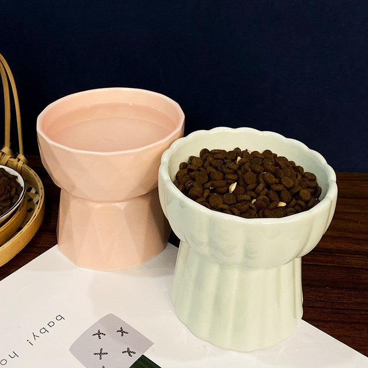 Ceramic Anti-Overturn Protection Cervical Slope High Feet Pet Bowl