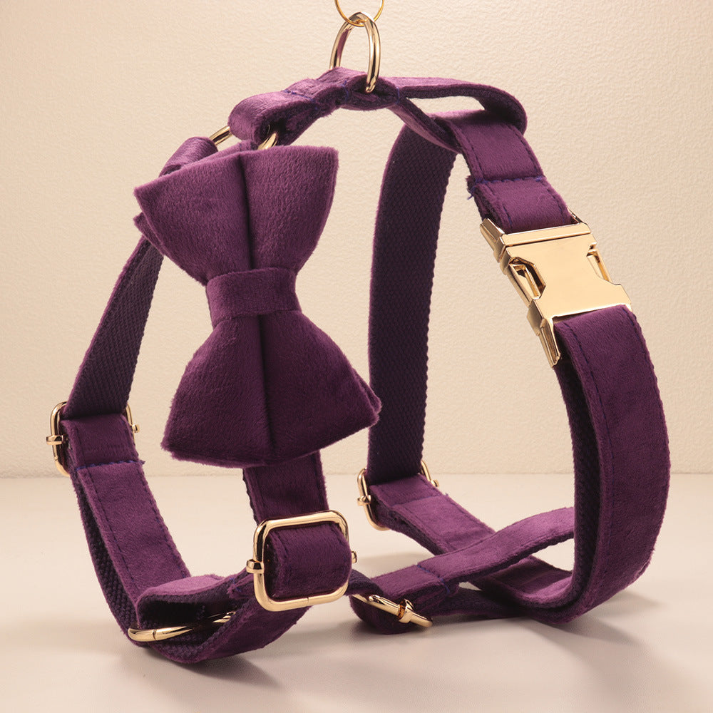 Velvet Pet Dog Collar And Harness Set