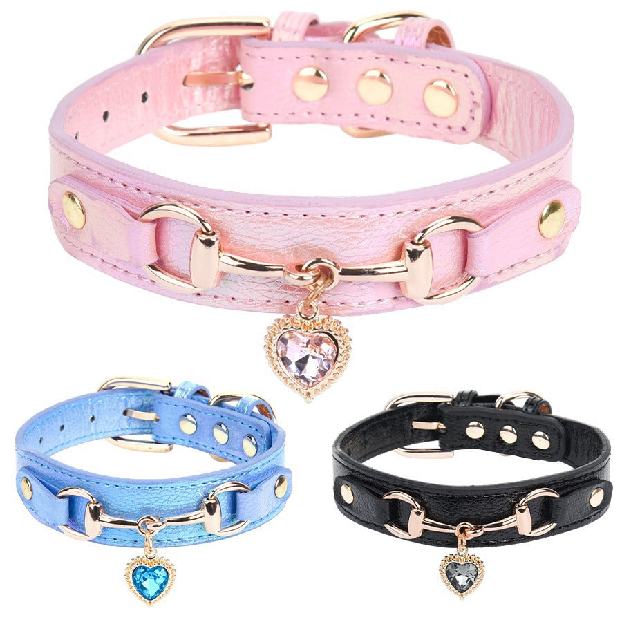 Rhinestone Accessories Pu Leather Collar For Small Dogs