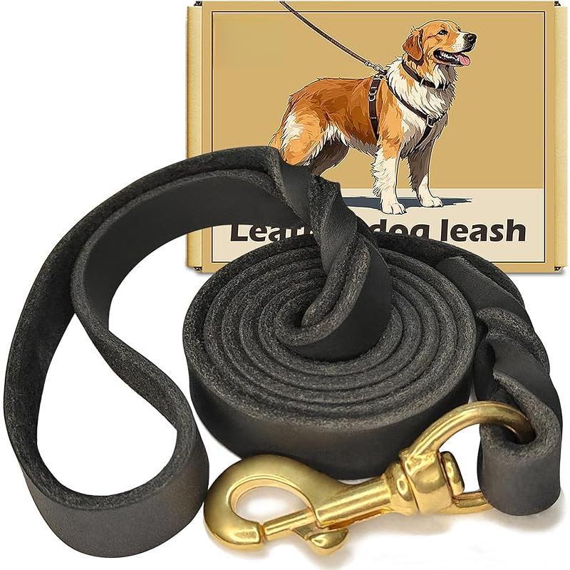 Genuine Leather Dog Leash Heavy Duty Pet Walking Lead With Ergonomic Non-Slip Handle For Medium And Large Breeds
