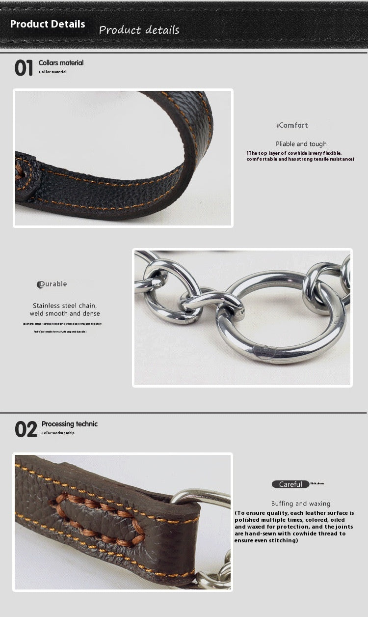 Semi-Controlled P Chain Collar Cowhide Small Dog Puppy Bandana
