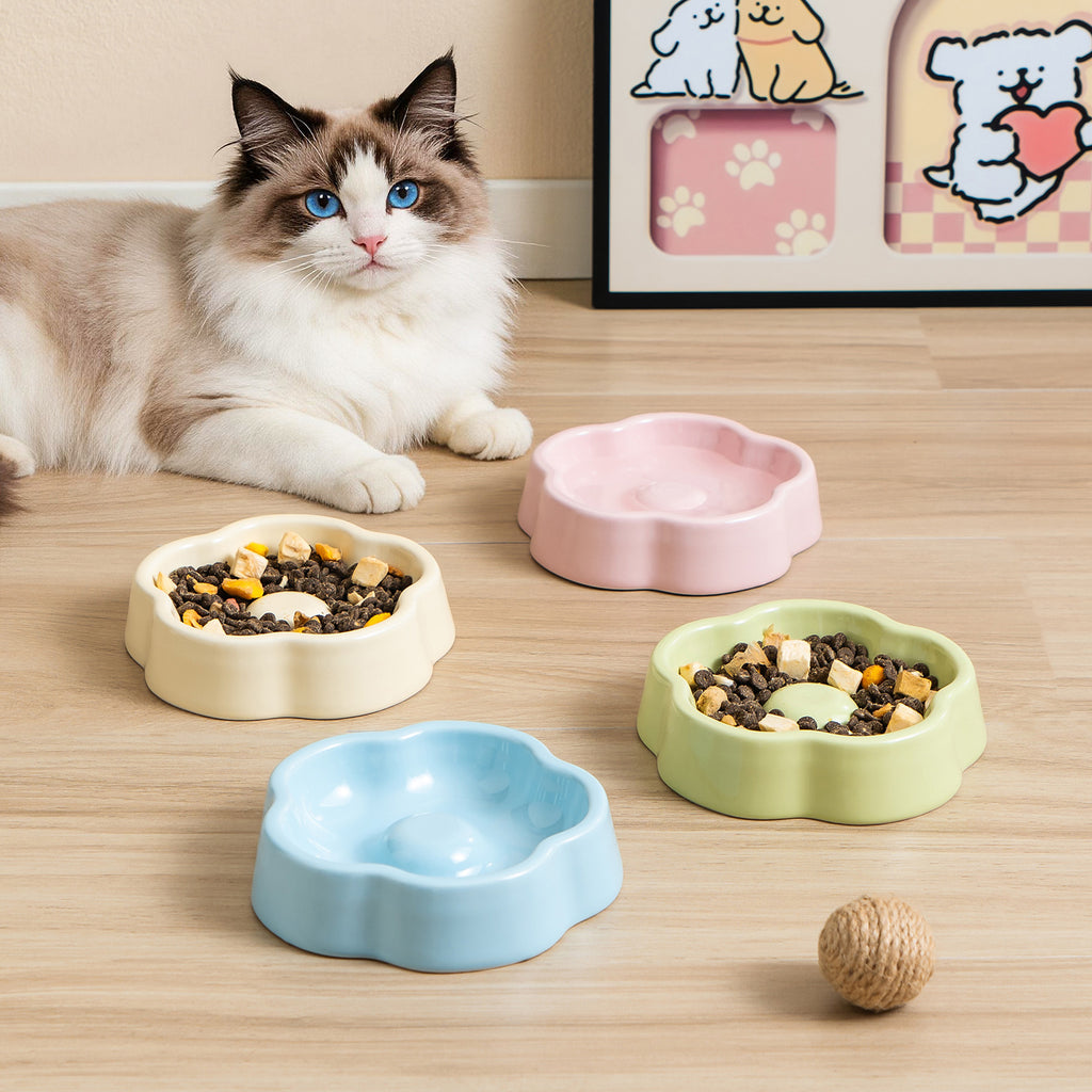 Macaron-Colored Bud-Shaped Ceramic Cat Bowl