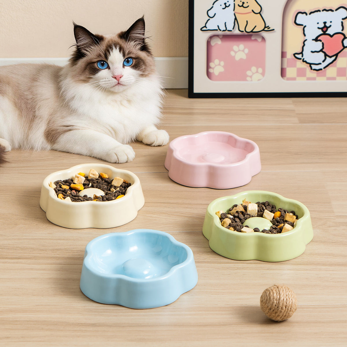 Macaron-Colored Bud-Shaped Ceramic Cat Bowl