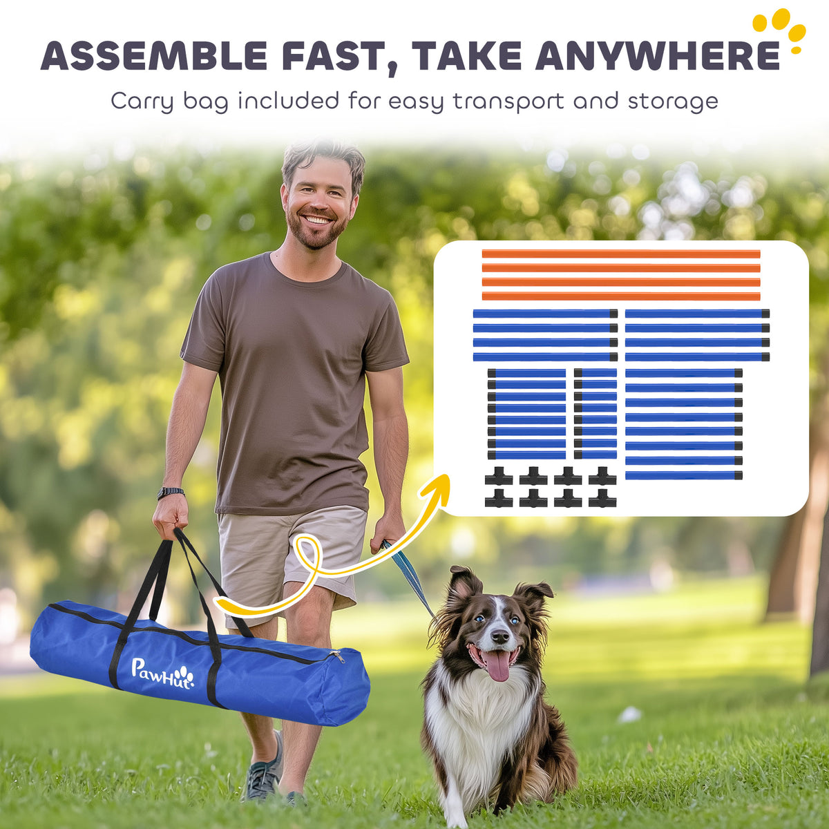 4 Pieces Dog Agility Equipment, Dog Agility Course Backyard Set With Adjustable Height Jump Bars And Carry Bag