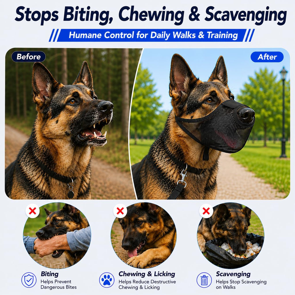 Dog Muzzle, Soft Air Mesh Muzzles For Large Sized Dogs, Breathable Dog Mussels For Scavenging Biting Licking & Barking, Adjustable Mouth Gua