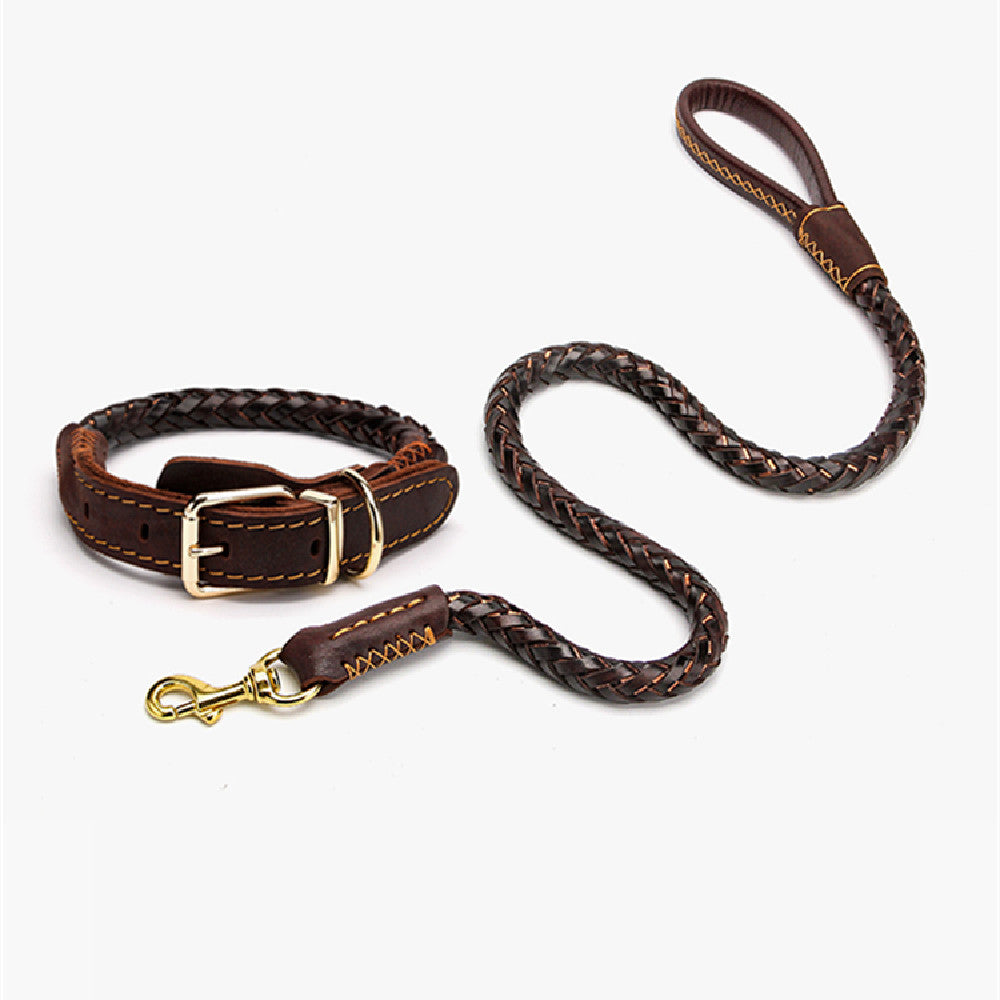 Leather Dog Leash Medium And Large Anti-Breakaway Chain