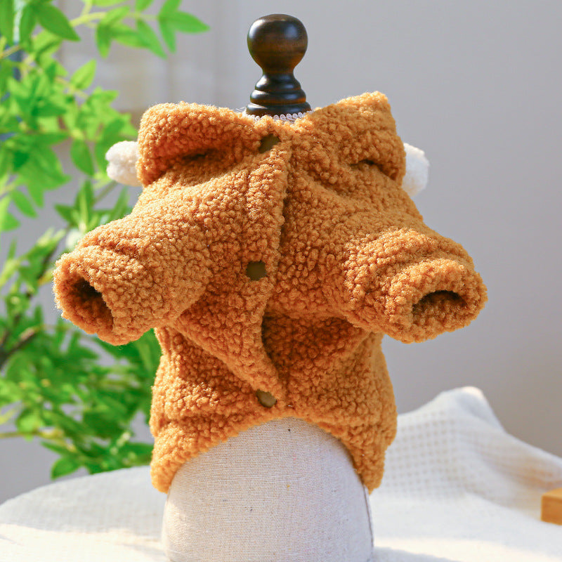 Lambswool Round Bear Dog Hoodie