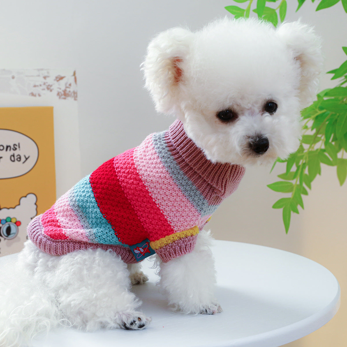 Comfortable Colorful Striped Dog Sweater
