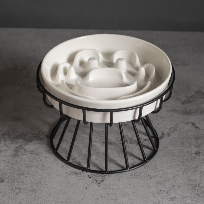 Ceramic Slow-Feeding Bowl With Cervical Spine Protection Stand For Dogs