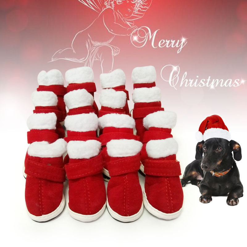 Warm Plush Christmas Pet Shoes