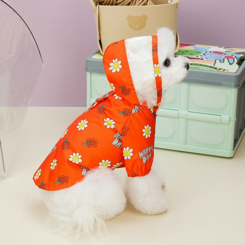 Transparent Two-Foot Dog Raincoat With Pull Ring