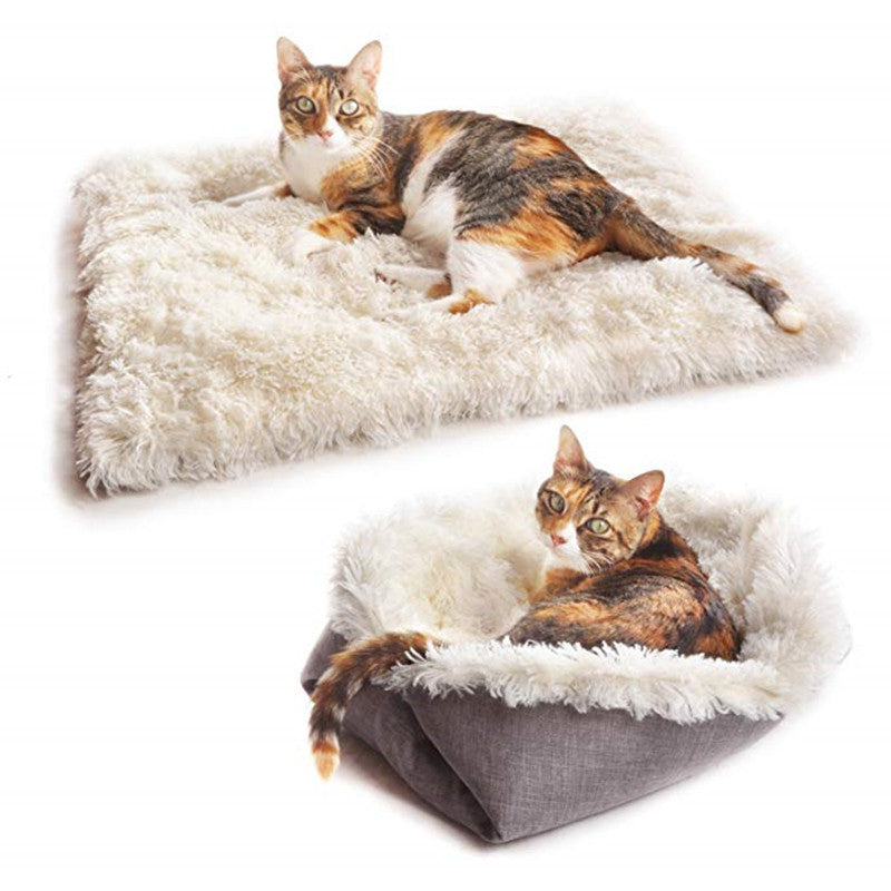 Dual-Purpose Convertible Folding Plush Pet Mat