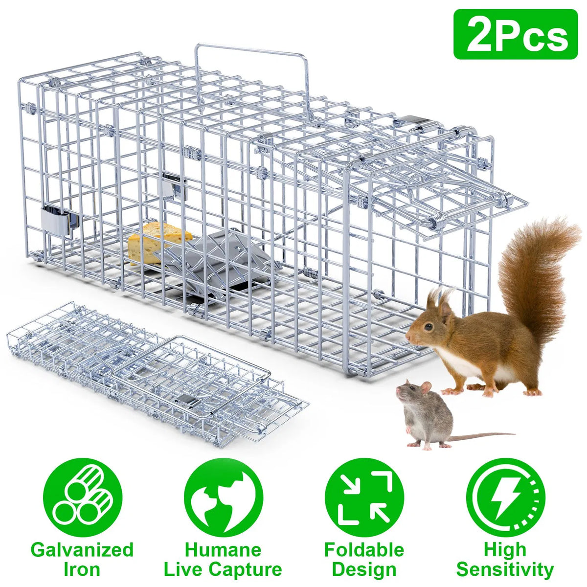 2-Pack Humane Mouse Traps – Instant-Lock One-Way Door, 2 Mm Galvanized Metal, Safe For Kids & Pets, Indoor/Outdoor Reusable Catcher, Easy-Se