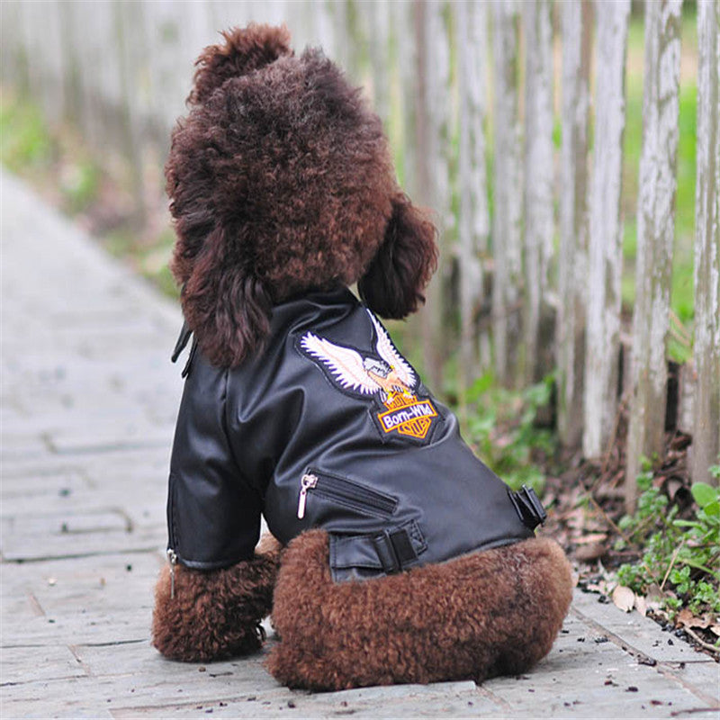 Small Dog Embroidered Eagle Artificial Leather Jacket