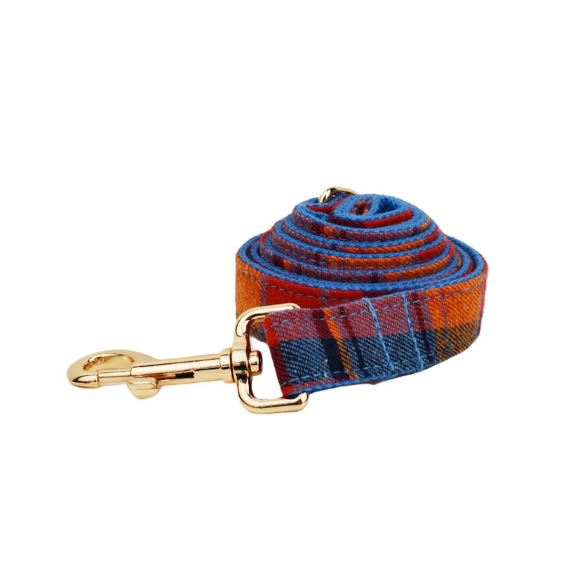 Blue Background Velvet Plaid Dog Collar Hand Holding Rope Pet Collar Bandana