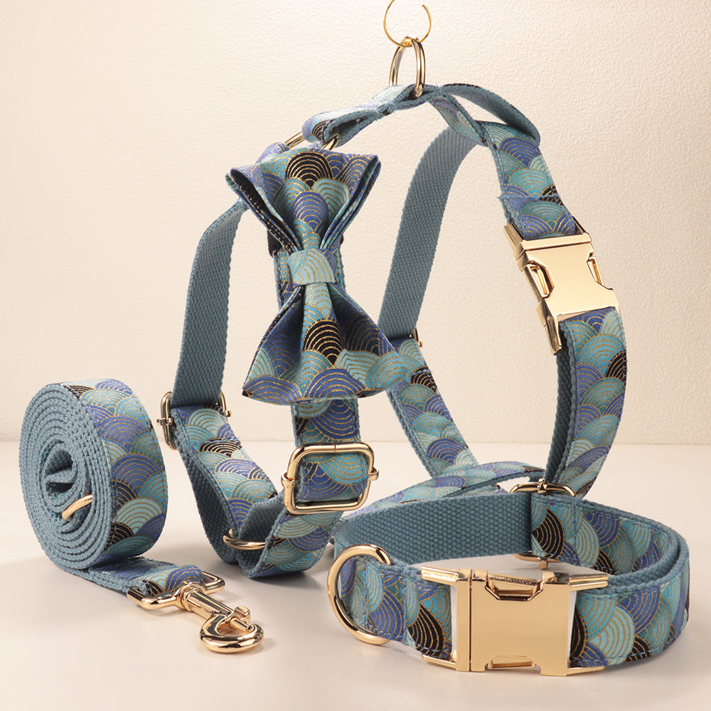 Blue Cloud-Pattern Gold-Stamped Dog Collar