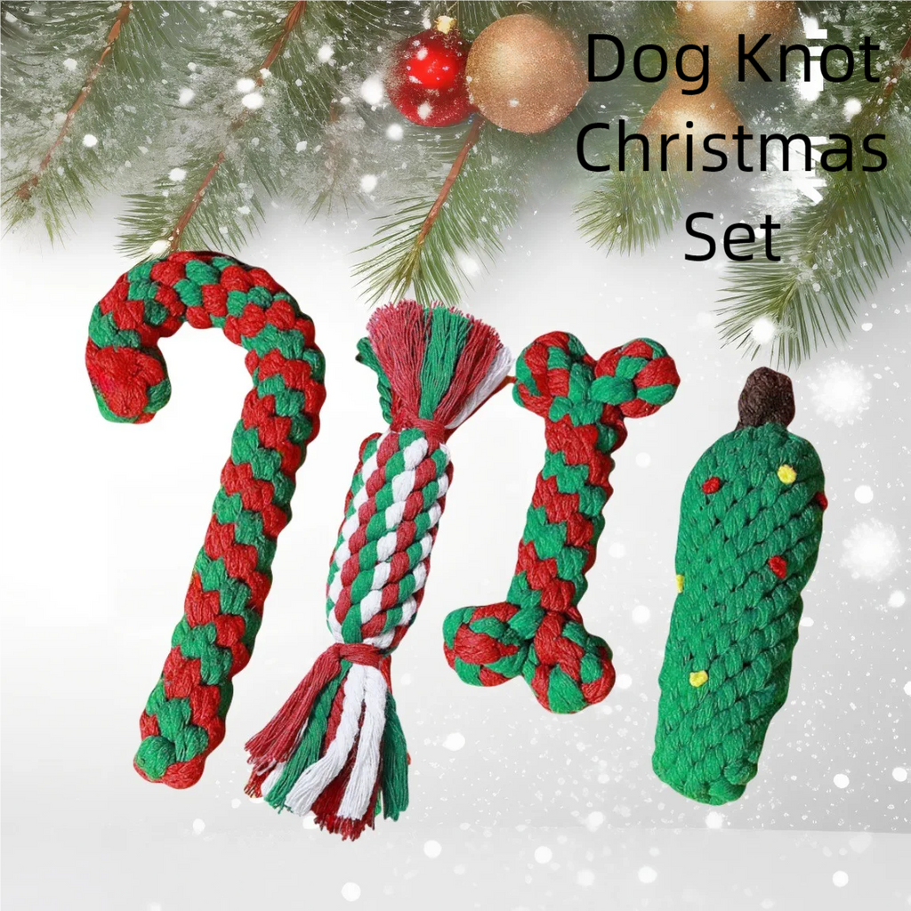 Christmas Pet Cotton Rope Cane Toy Set Bite-Resistant Molar Interactive Dog Toy Teeth Clean Festive Toy For Small Medium Dogs