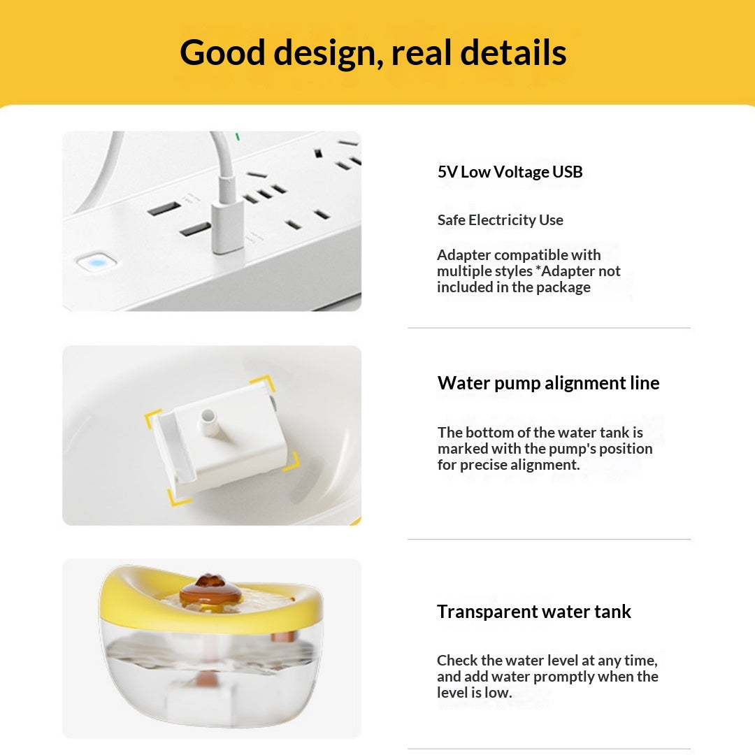 Silent Auto-Circulating Filtered Pet Water Fountain