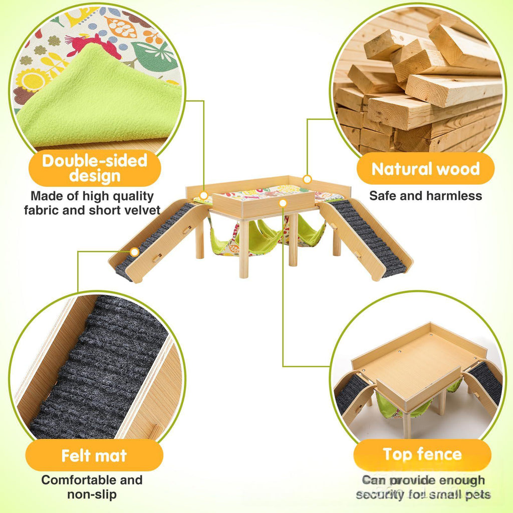 Wooden Guinea Pig Double Hammock Nest With Removable Design And Ladder For Pet Cages