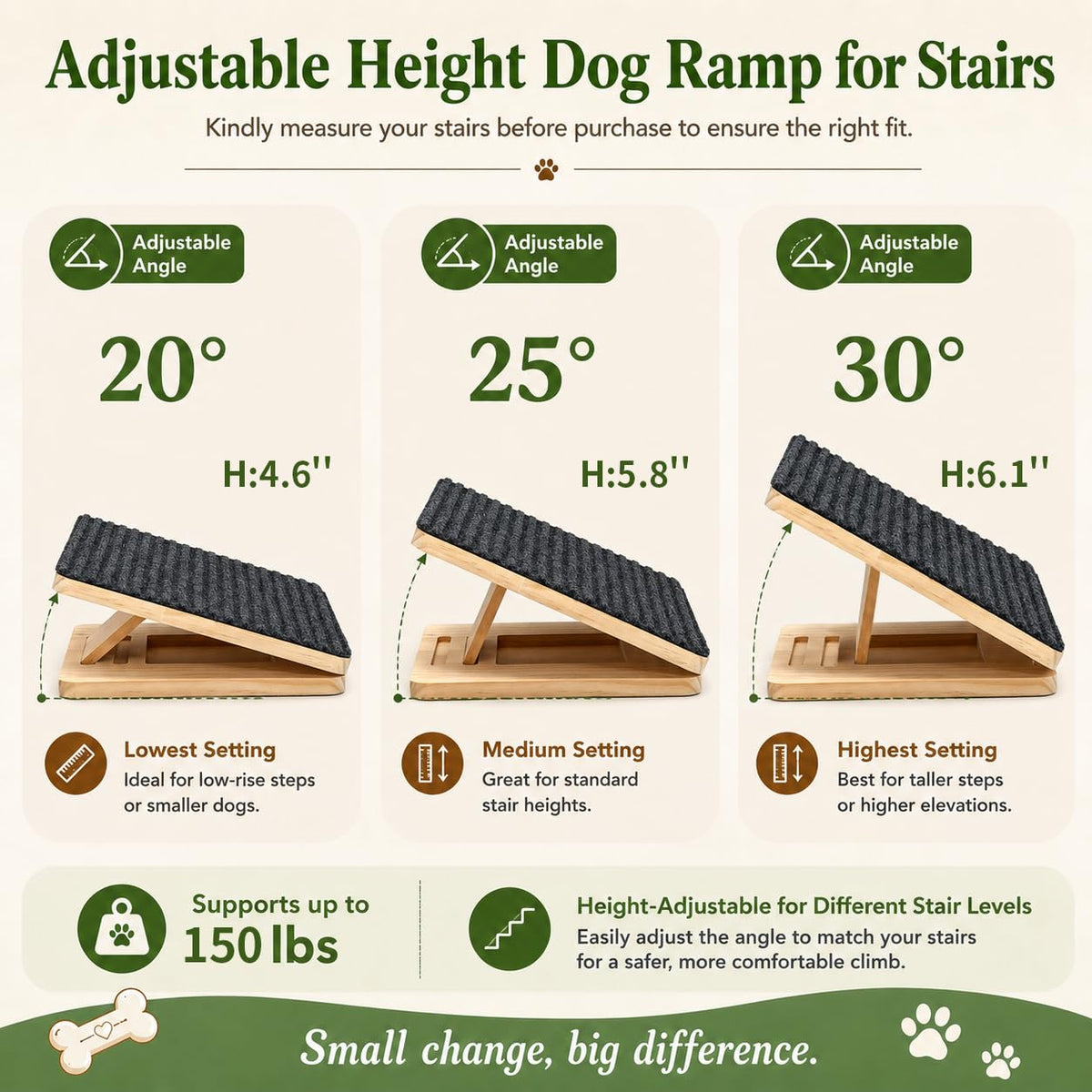 Adjustable Foldable Wooden Dog Ramp