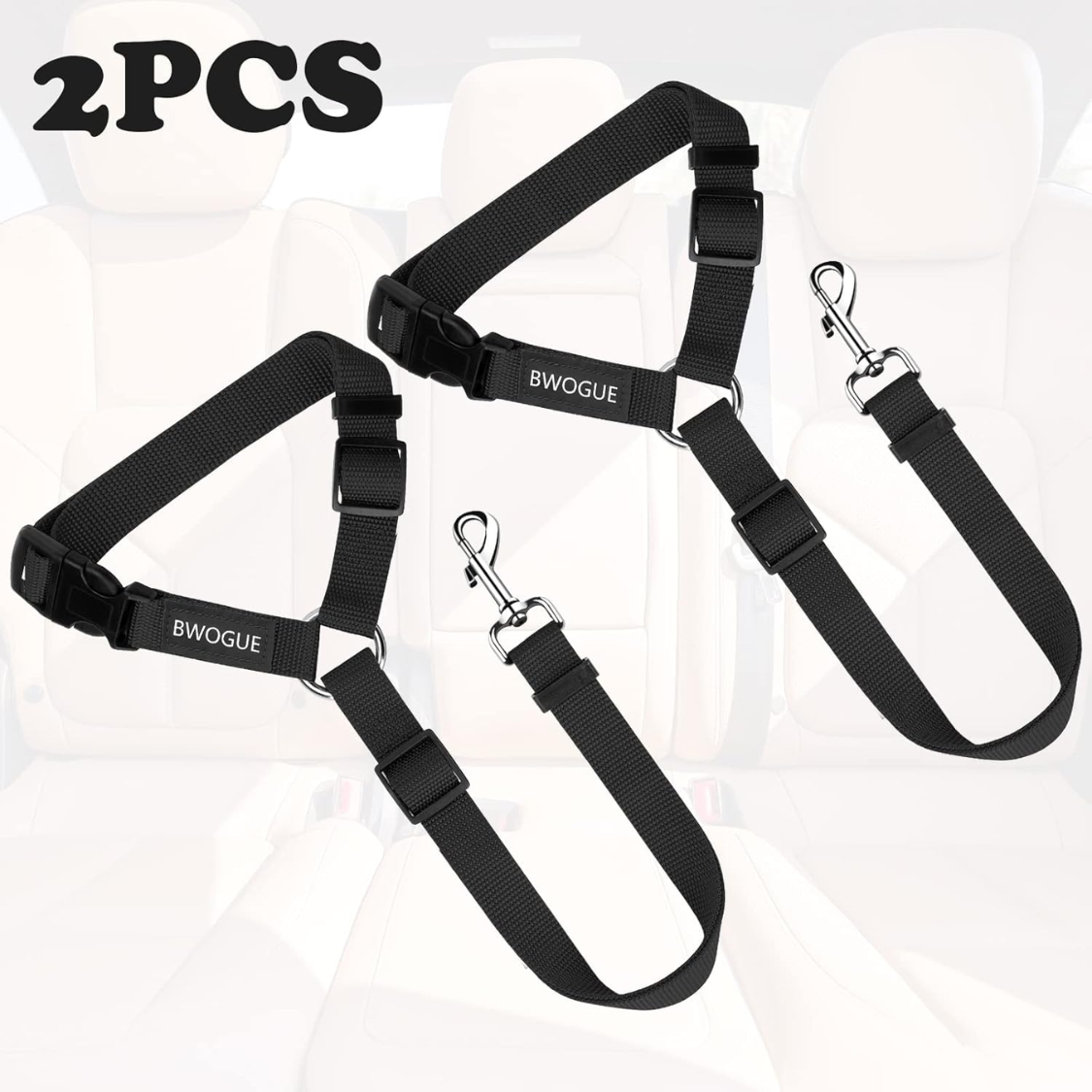 2 Pack Dog Seat Belt For Car, Headrest Restraint Safety Leads