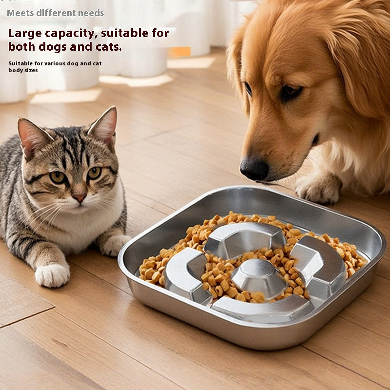 Pet Square Stainless Steel Slow Feeding Bowl