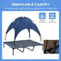 48" X 36" Elevated Portable Dog Cot Cooling Pet Bed With Uv Protection Canopy Shade, Dark Blue