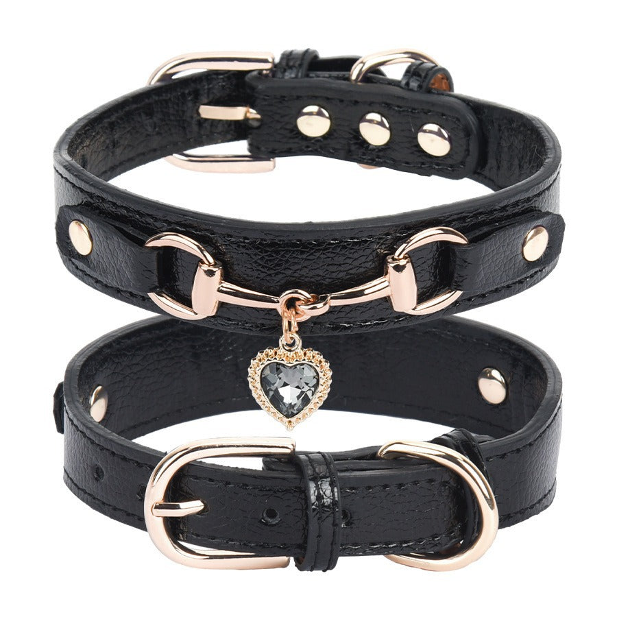 Rhinestone Accessories Pu Leather Collar For Small Dogs