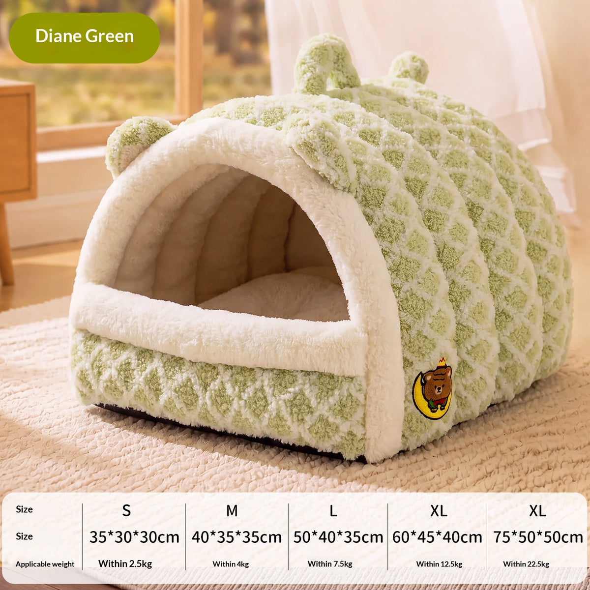 Portable Semi-Enclosed Dual-Use Warm Cloud-Feel Jacquard Diamond-Pattern Dog Bed