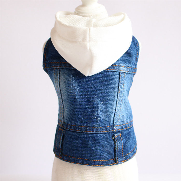 Knitted Hood Denim Pet Outfit