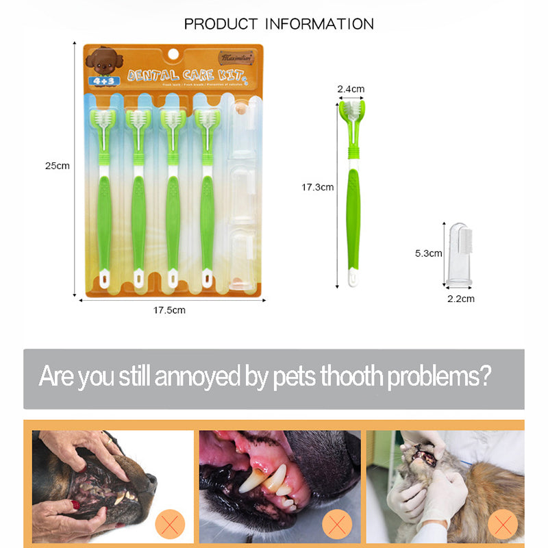 Pet Three-Head Toothbrush and Finger Brush Set
