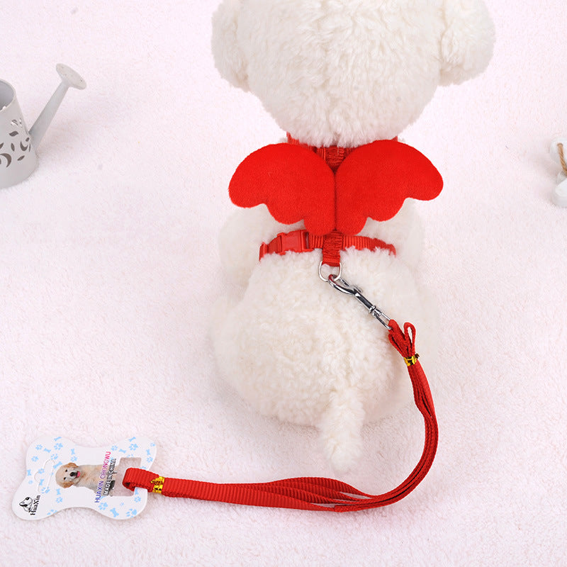 Pet Walking Dog Angel Wings Hand Holding Rope