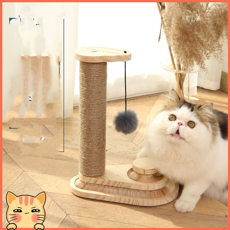 Sisal Toy Self-Healing Grab Column Solid Wood Three-Layer Turntable