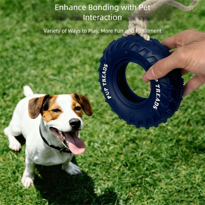 Dog Chew Toy With Rubber Tire & Tug Of War Rope For Medium Large Dogs Aggressive Chewers, Interactive Fetch Play Treat Dispenser Pull Toys