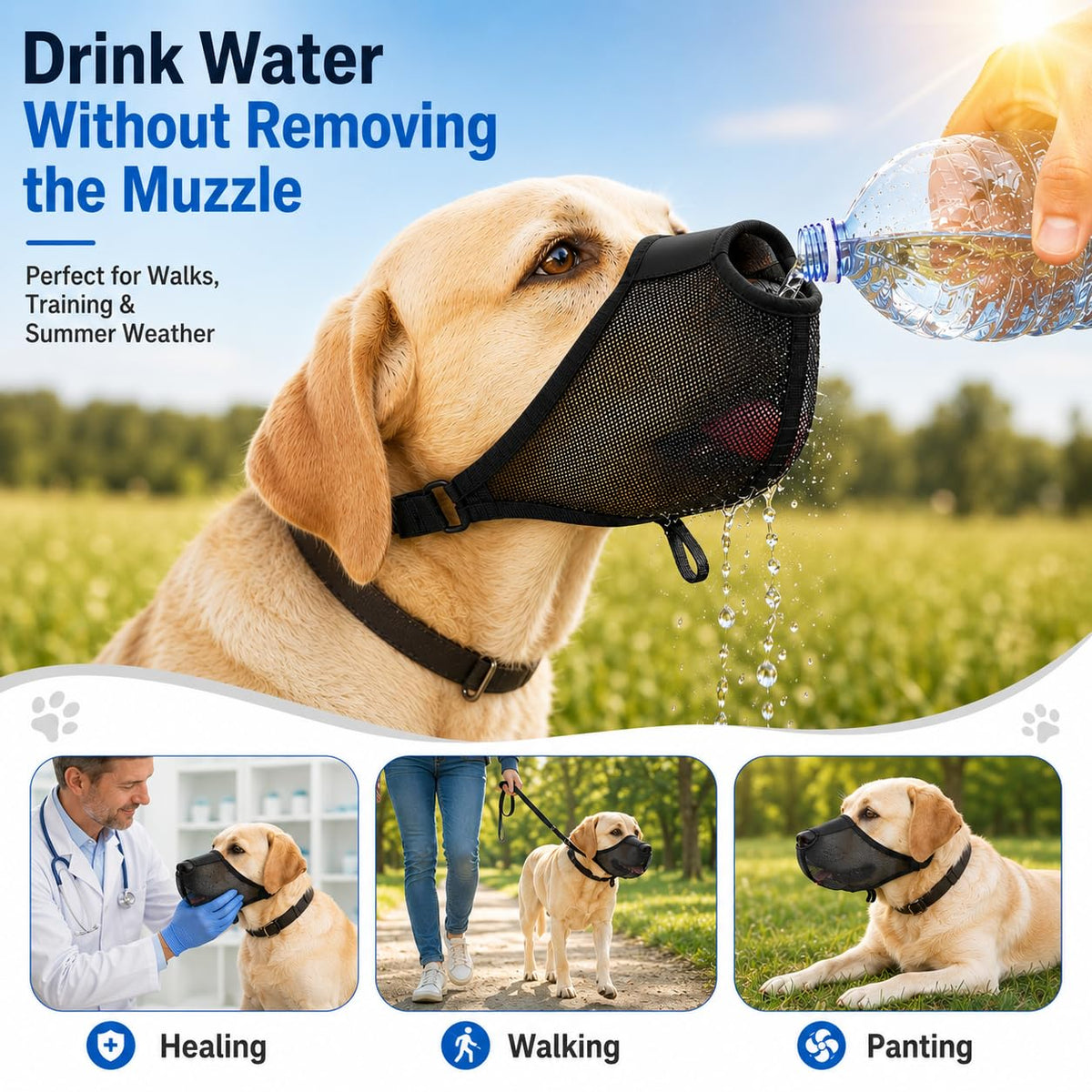 Dog Muzzle, Soft Air Mesh Muzzles For Large Sized Dogs, Breathable Dog Mussels For Scavenging Biting Licking & Barking, Adjustable Mouth Gua