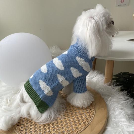 Jacquard Dog Sweater In Blue And White