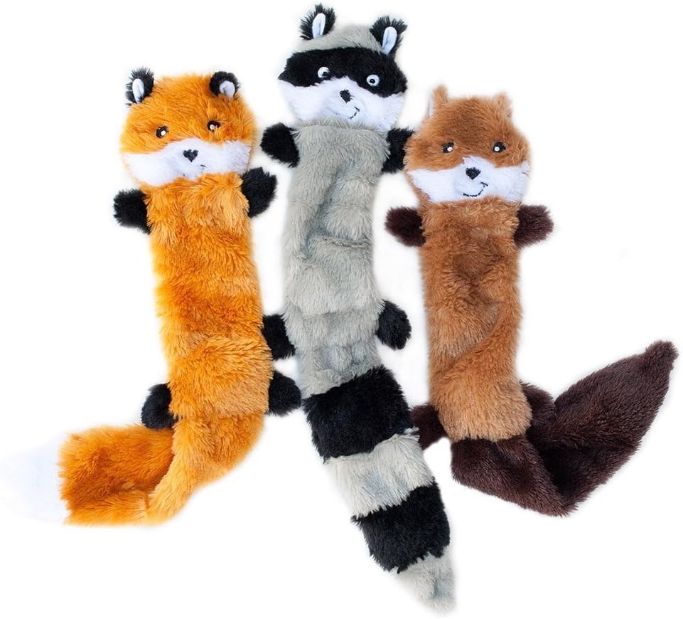 Peltz - Fox Raccoon Squirrel No Stuffing Squeaky Dog Toys, Unstuffed Chew Toy For Small & Medium Breeds Soft Plush Toys Flat No Stuffing Pup