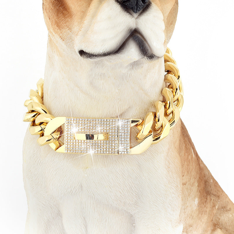 19Mm Thick Medium-To-Large Dog Collar Gold Color