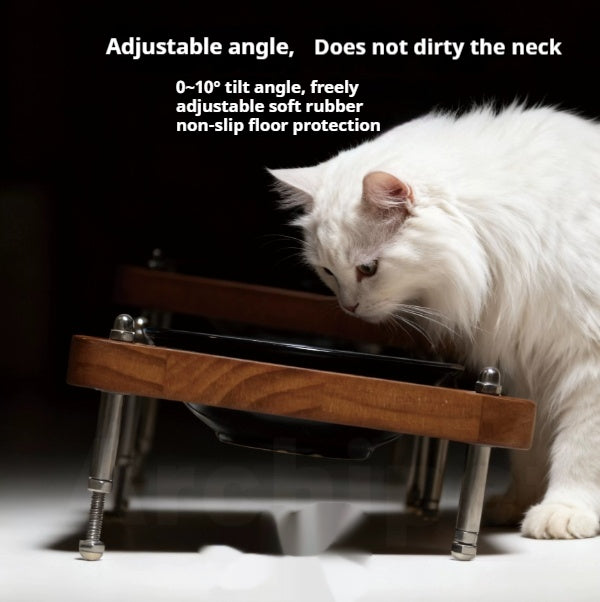Solid Wood Pet Bowl With Adjustable Height And Angle For Neck Support