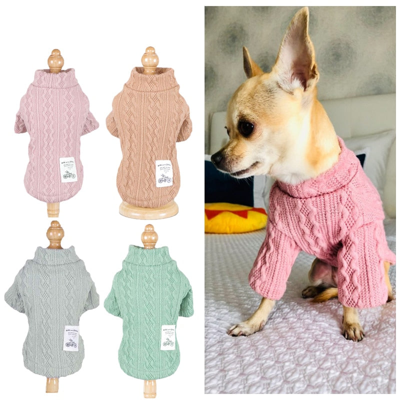 Pure Color Knitted Autumn And Winter Dog Sweater