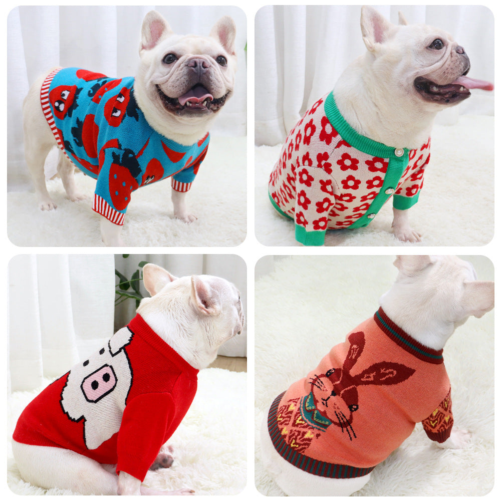 Button Cartoon Dog Sweater For Autumn And Winter