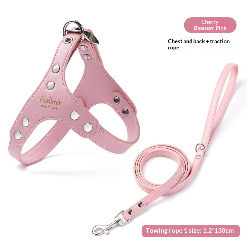 Leather Chest Harness and Leash for Small Dogs